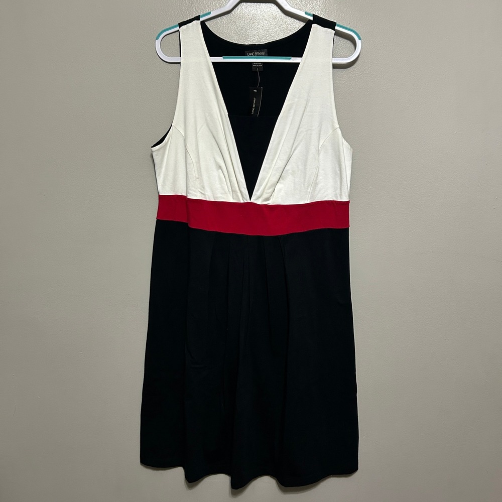 Lane Bryant Colorblock Dress 18/20 1X Black White Red NWT V-Neck Sleeveless Mod